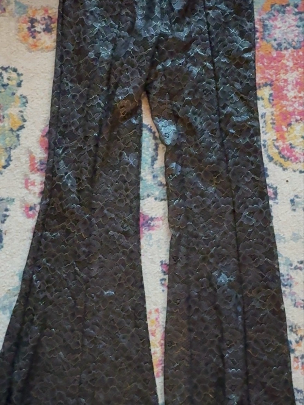 Divided Black Floral Lace Flare Pants